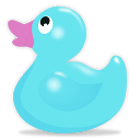 A cute cyan rubbery ducky logo